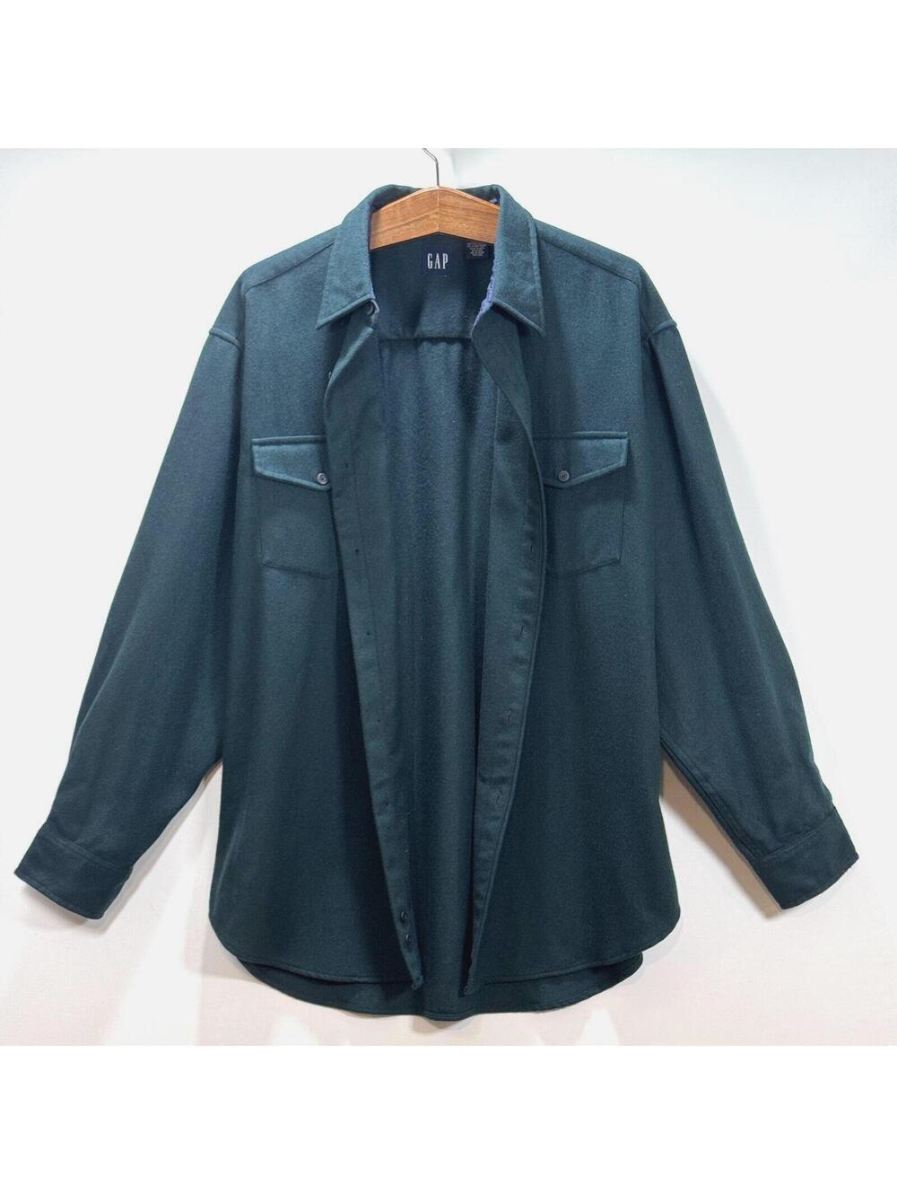 VTG 90’s GAP Dark Green Wool Chamois Shirt Jacket - XL - Picture 2 of 5